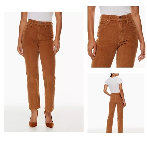 Denim Forum The Arlo Hi-Rise Straight Corduroy Pant in gold rush brown - size 25 - Picture 1 of 11